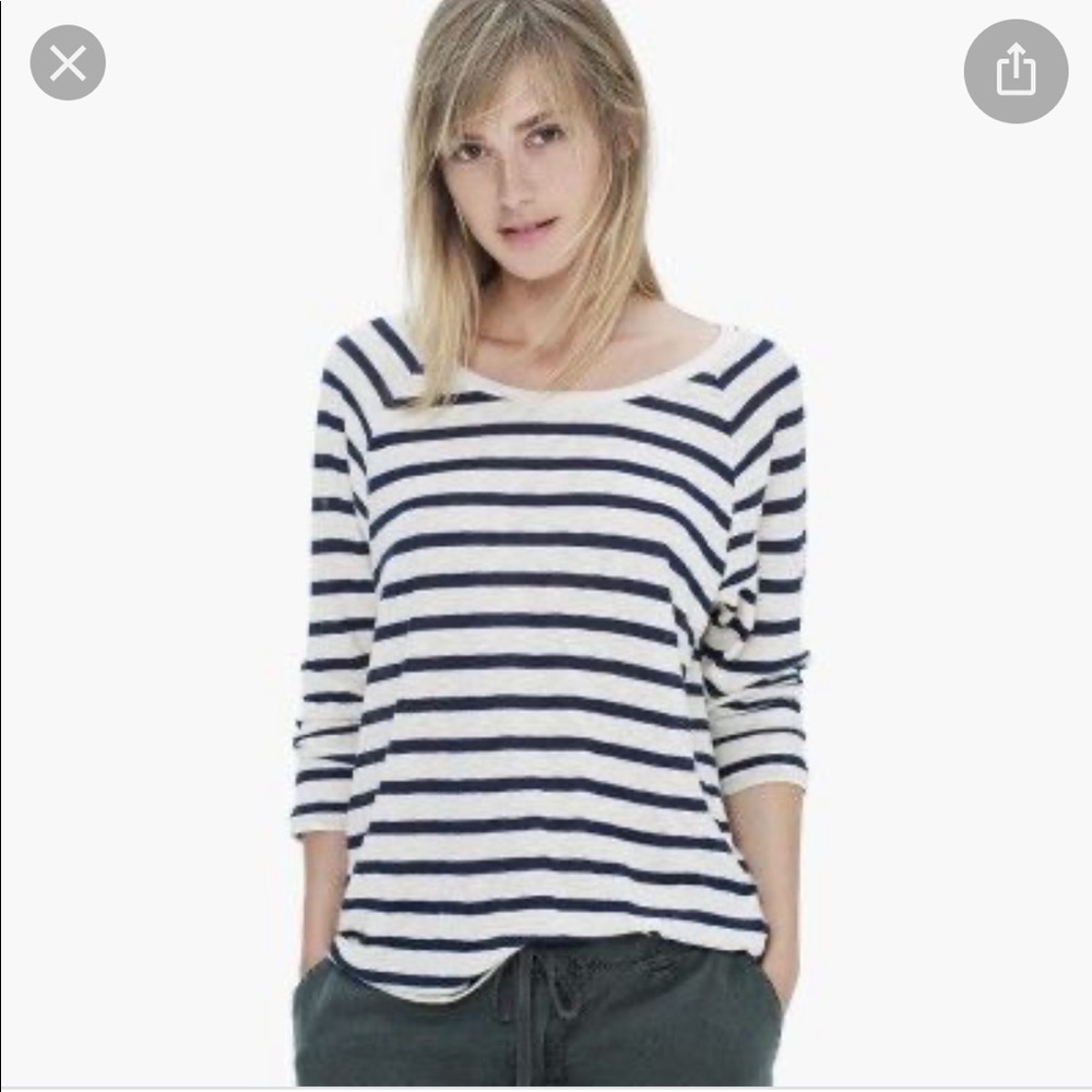 James Perse cotton cashmere raglan tee- navy stripe